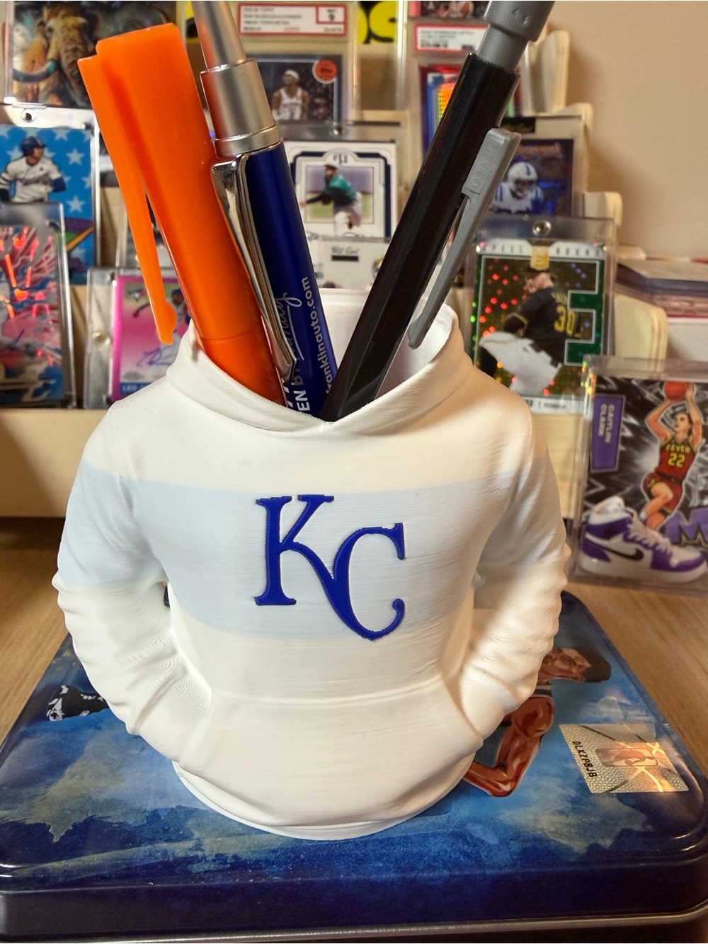 KC Logo White Hoodie Pen Holder – White with Royal Blue Accent